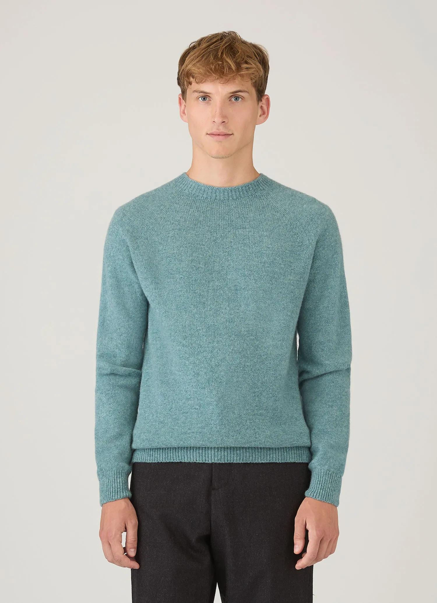 Men's Lambswool Crew Neck Jumper in Steel Green sold by Sunspel product image thumbnail 2
