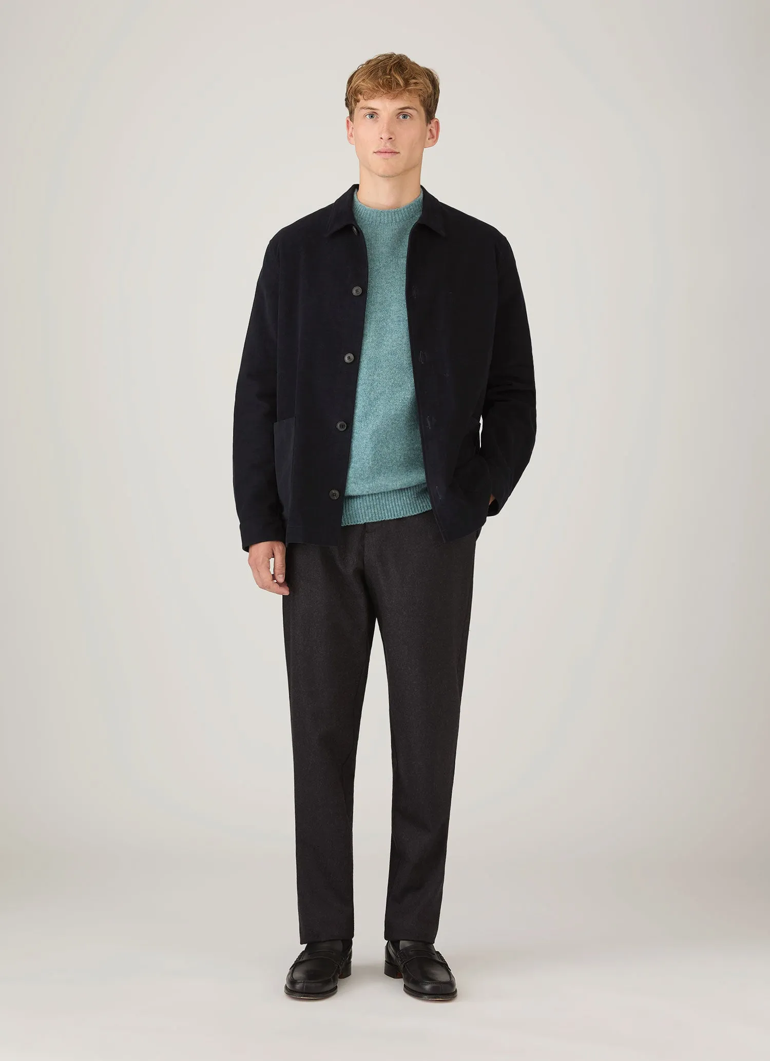 Men's Lambswool Crew Neck Jumper in Steel Green sold by Sunspel product image thumbnail 3