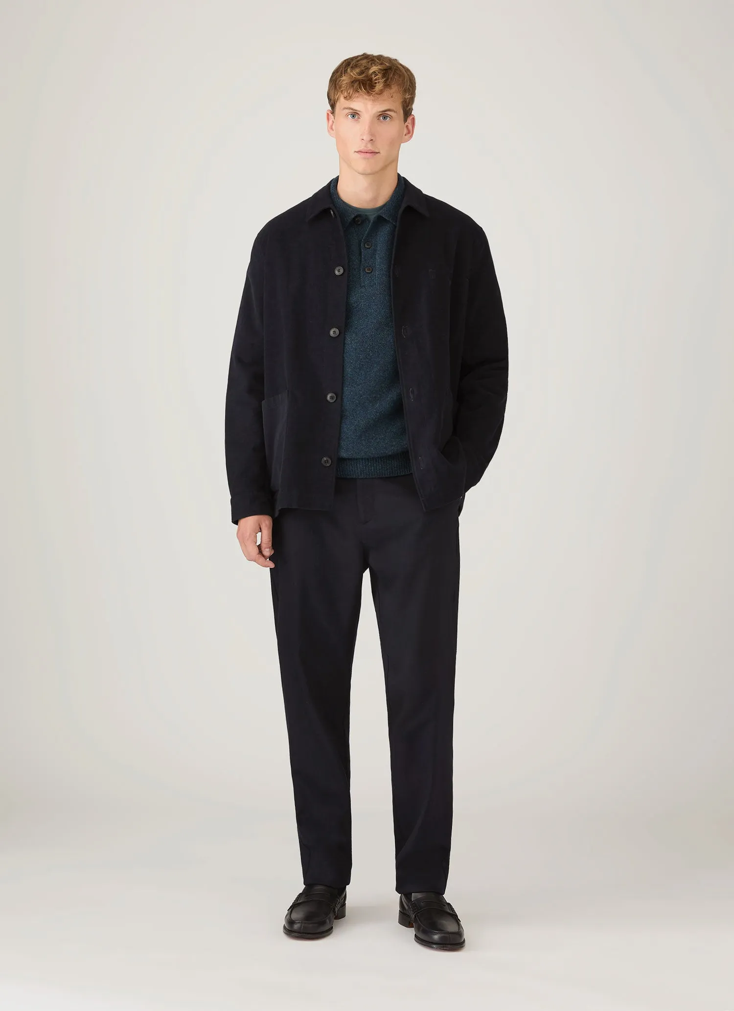 Men's Lambswool Knitted Polo Shirt in Dark Petrol Twist sold by Sunspel product image thumbnail 3