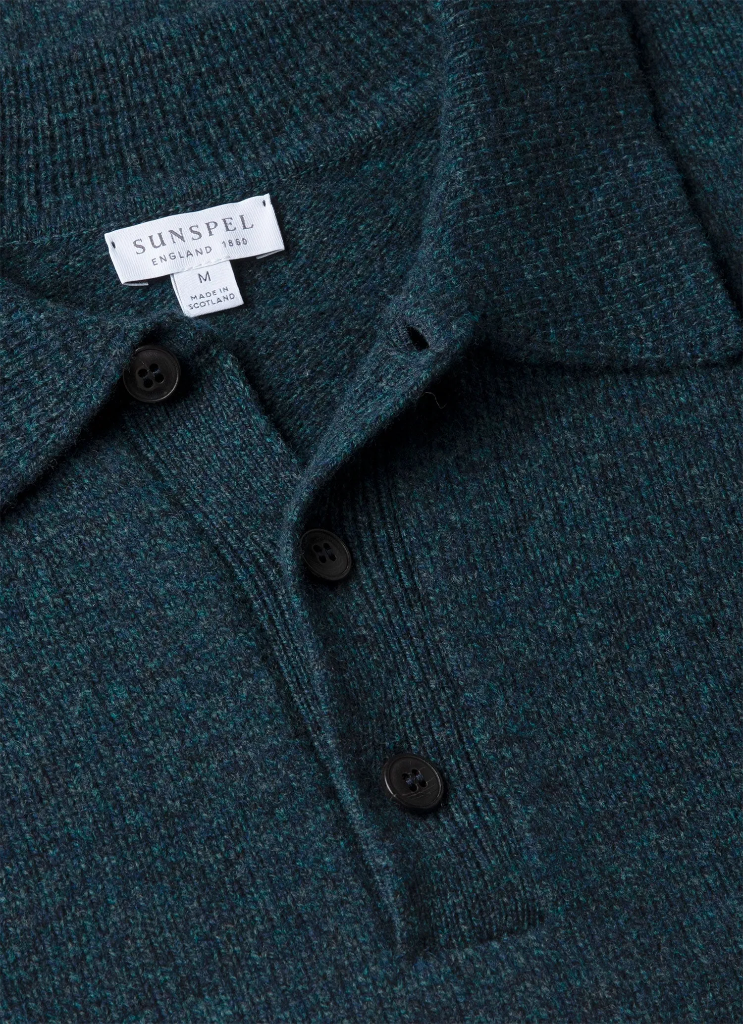 Men's Lambswool Knitted Polo Shirt in Dark Petrol Twist sold by Sunspel product image thumbnail 4