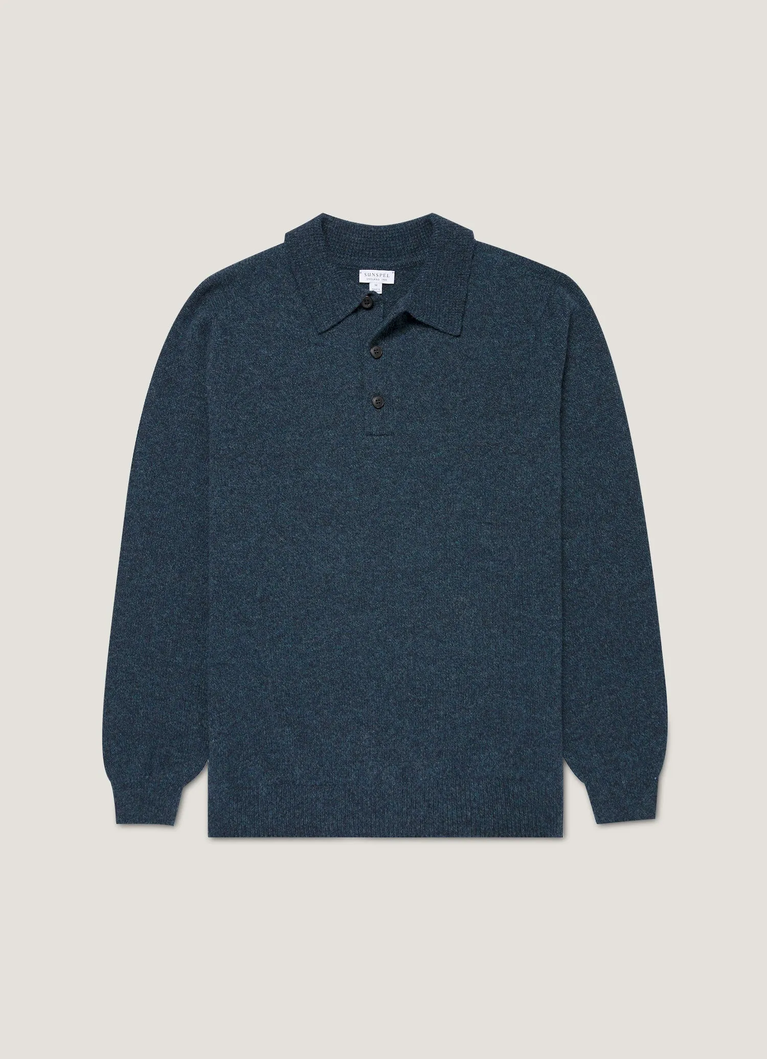 Men's Lambswool Knitted Polo Shirt in Dark Petrol Twist sold by Sunspel