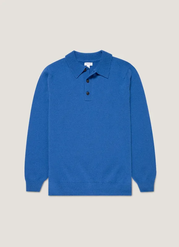 Men's Lambswool Polo Shirt in Cobalt sold by Sunspel