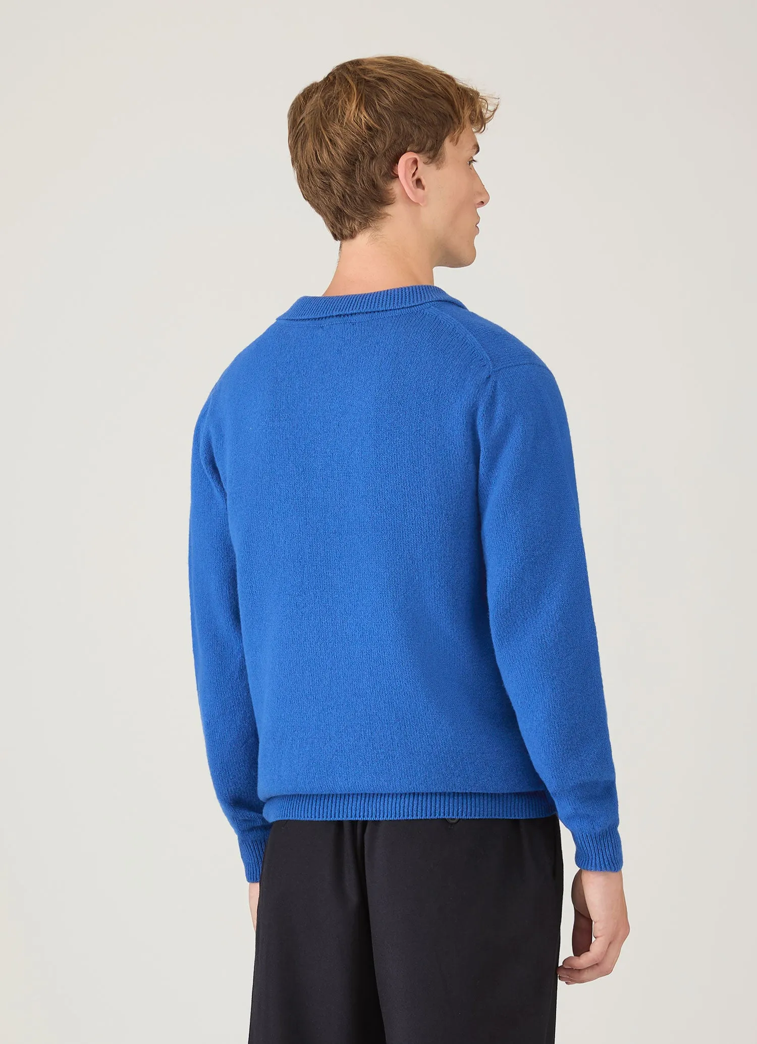 Men's Lambswool Polo Shirt in Cobalt sold by Sunspel product image thumbnail 5