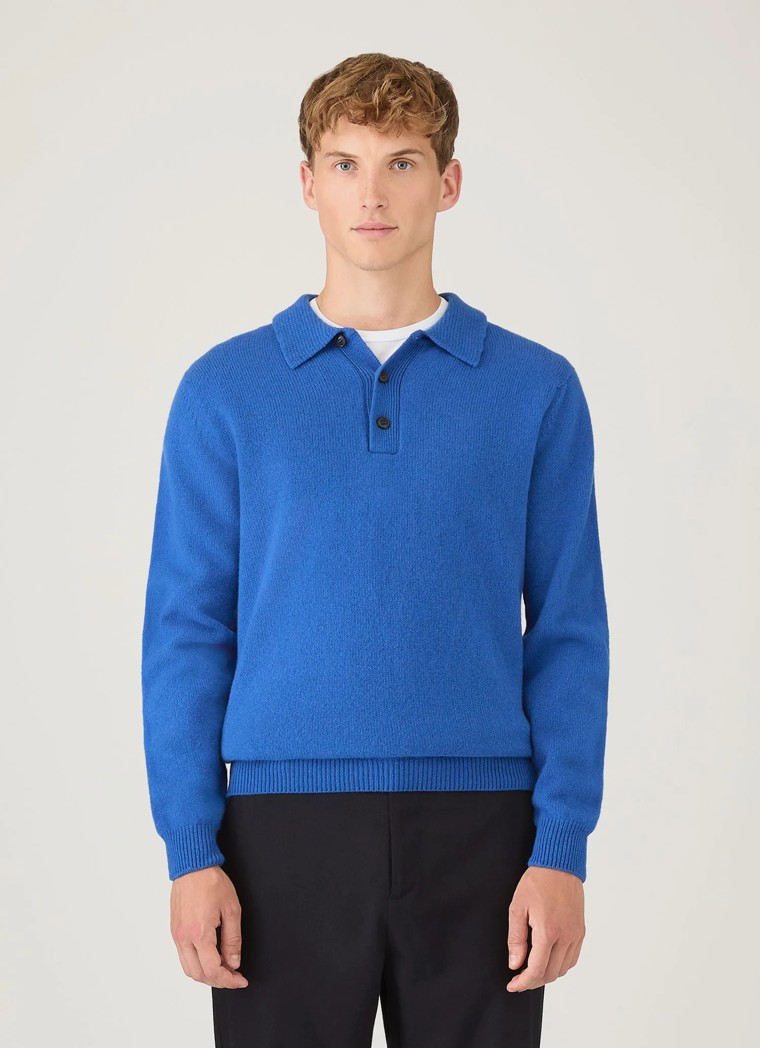 Men's Lambswool Polo Shirt in Cobalt sold by Sunspel product image thumbnail 2