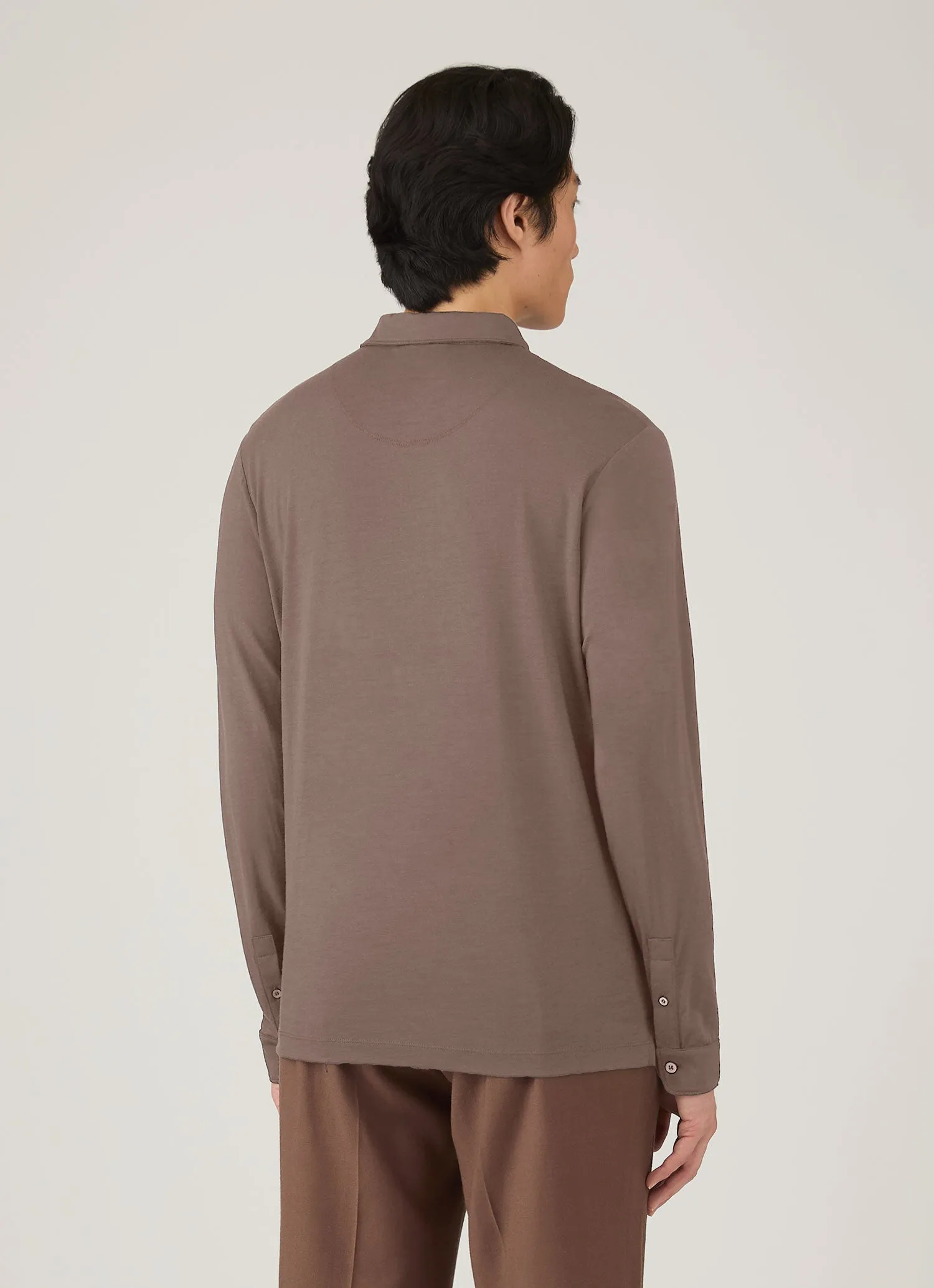 Men's Long Sleeve Ultra-Fine Merino Polo Shirt in Sandstone sold by Sunspel product image thumbnail 5
