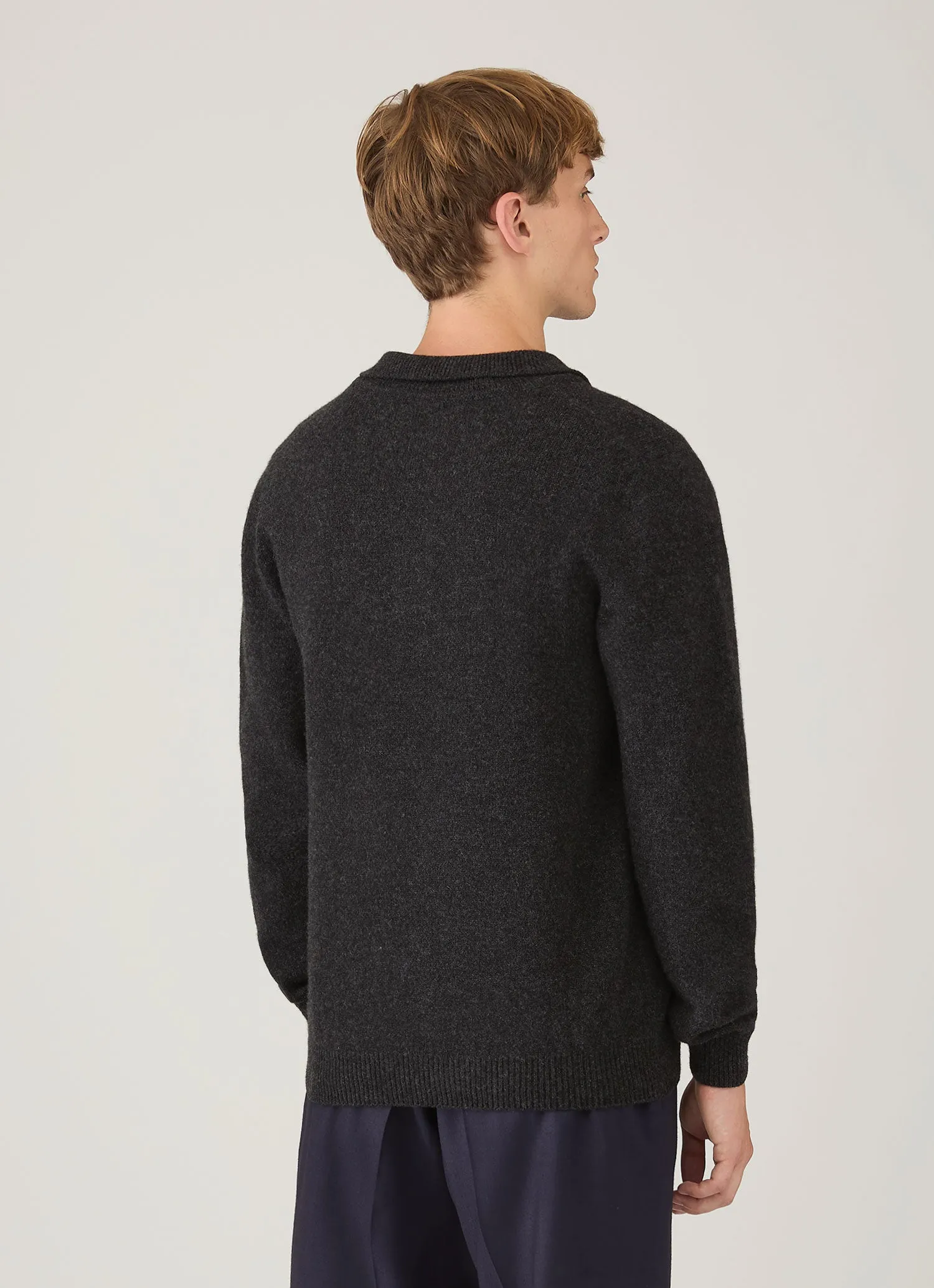 Men's Lambswool Polo Shirt in Charcoal Melange sold by Sunspel product image thumbnail 5