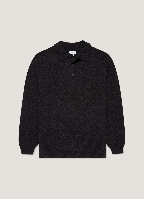 Men's Lambswool Polo Shirt in Charcoal Melange sold by Sunspel