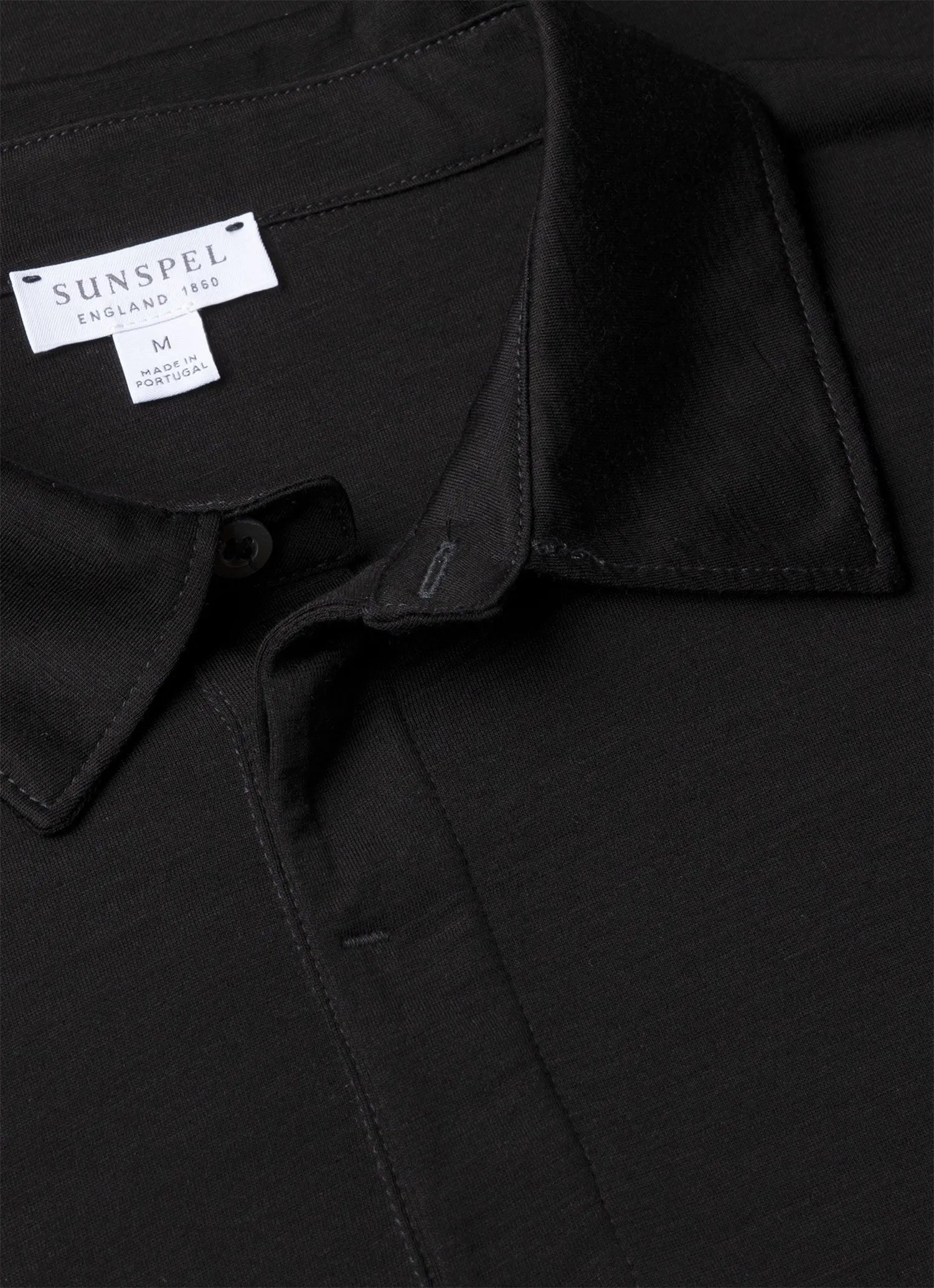 Men's Long Sleeve Ultra-Fine Merino Polo Shirt in Black sold by Sunspel product image thumbnail 4