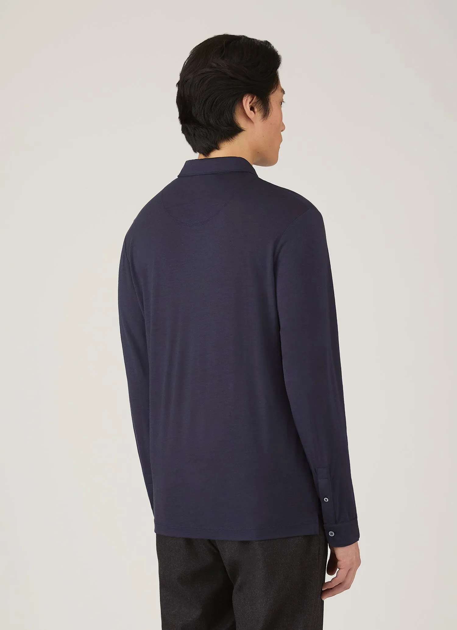 Men's Long Sleeve Ultra-Fine Merino Polo Shirt in Navy sold by Sunspel product image thumbnail 5