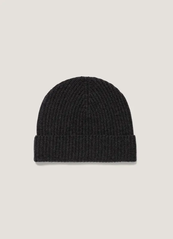 Cashmere Ribbed Hat in Charcoal Melange sold by Sunspel