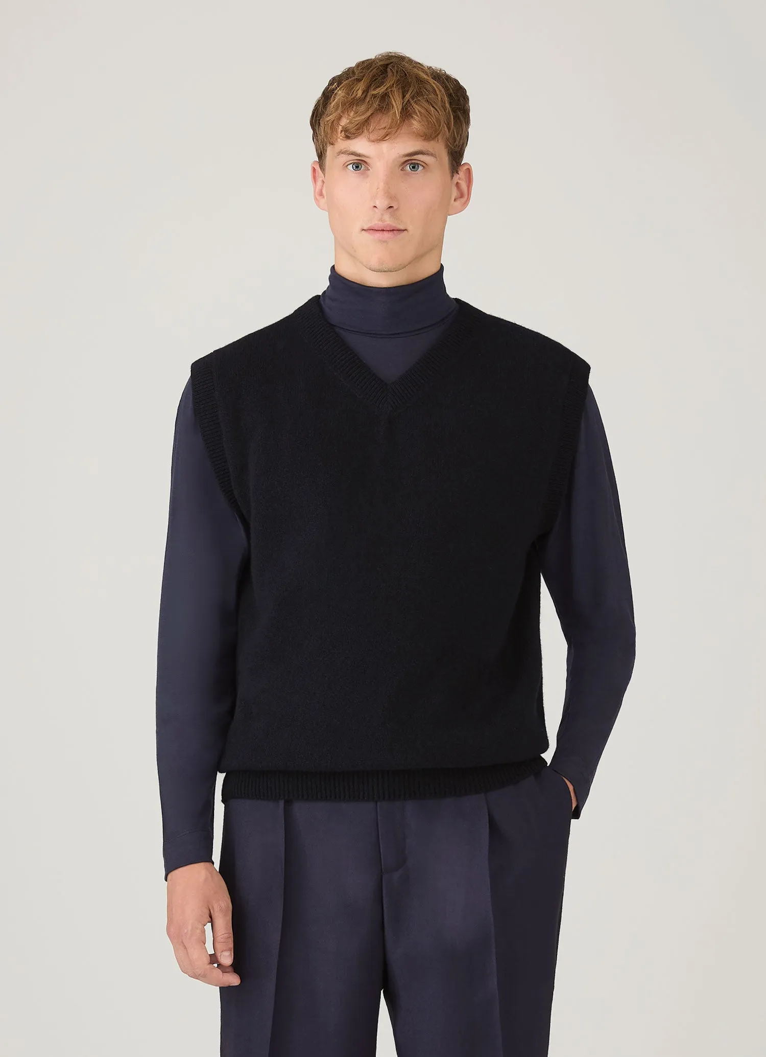 Men's Lambswool Vest in Dark Navy Mouline sold by Sunspel product image thumbnail 2