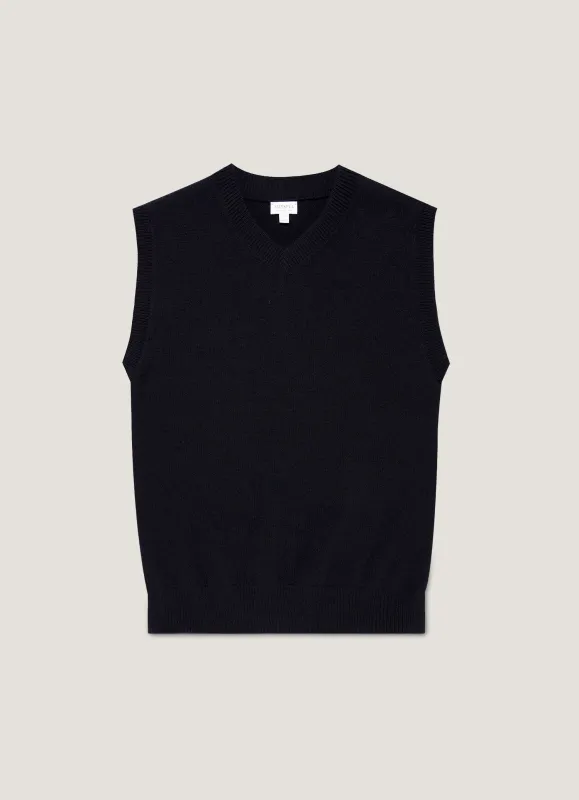 Men's Lambswool Vest in Dark Navy Mouline sold by Sunspel