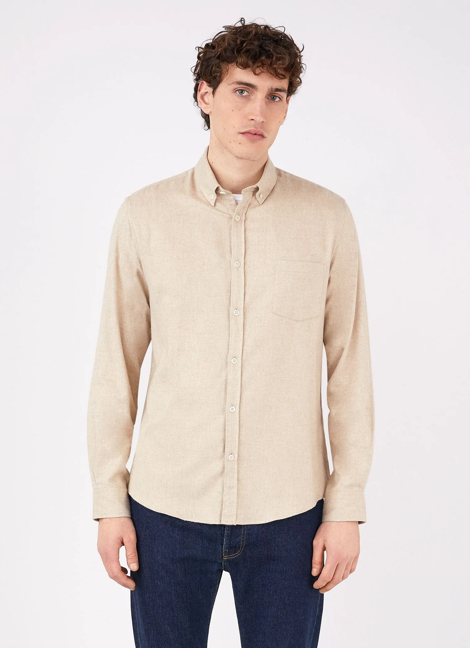 Men's Button Down Flannel Shirt in Oatmeal Melange sold by Sunspel product image thumbnail 2