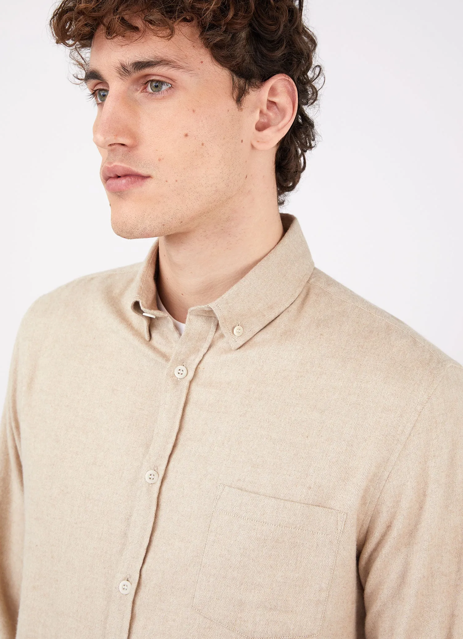 Men's Button Down Flannel Shirt in Oatmeal Melange sold by Sunspel product image thumbnail 5