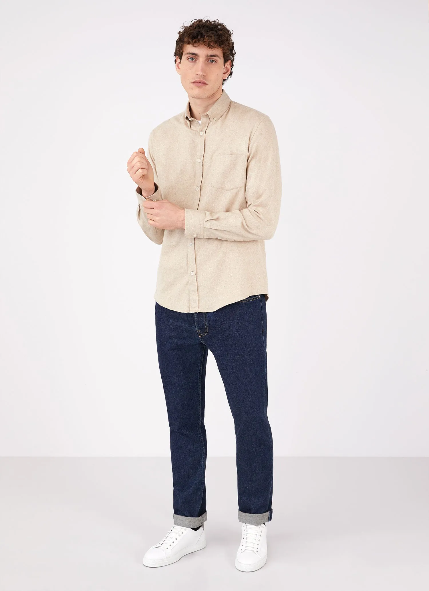Men's Button Down Flannel Shirt in Oatmeal Melange sold by Sunspel product image thumbnail 3