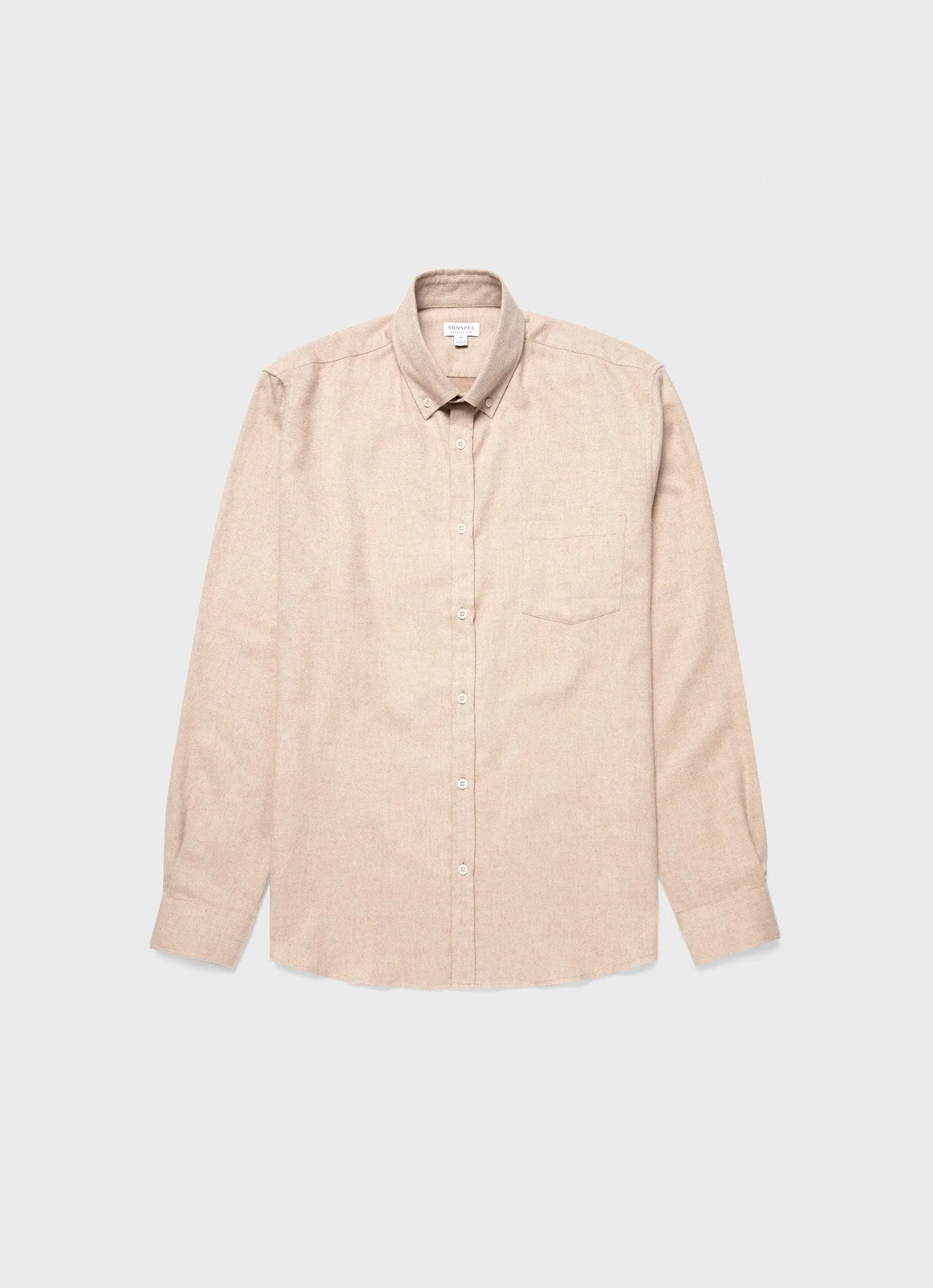 Men's Button Down Flannel Shirt in Oatmeal Melange sold by Sunspel