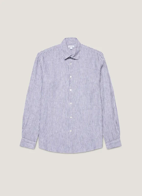 Men's Linen Shirt in White/Navy sold by Sunspel