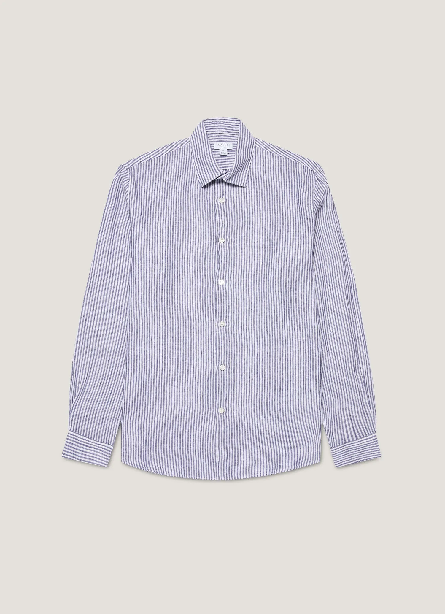 Men's Linen Shirt in White/Navy sold by Sunspel