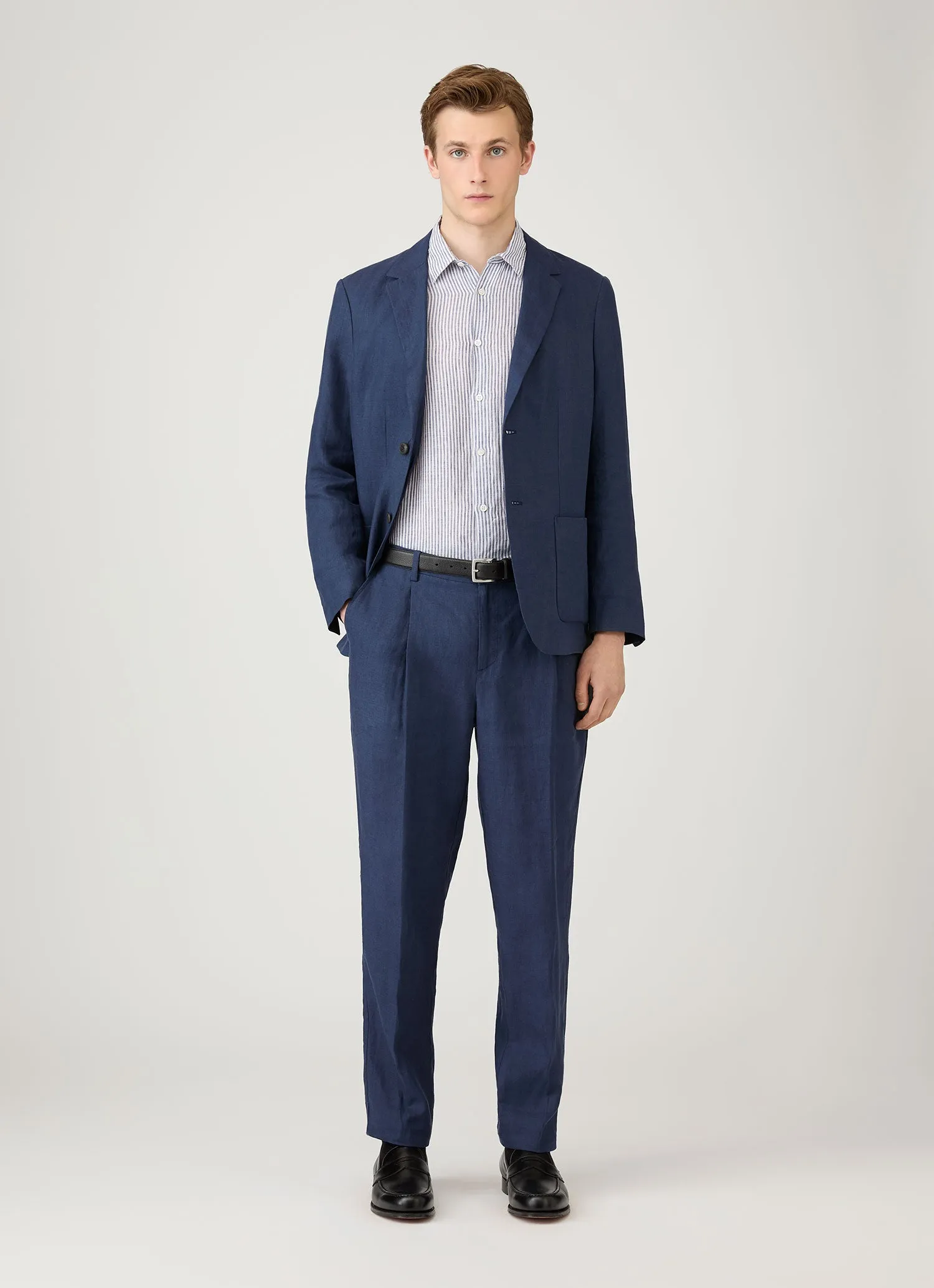 Men's Linen Shirt in White/Navy sold by Sunspel product image thumbnail 3