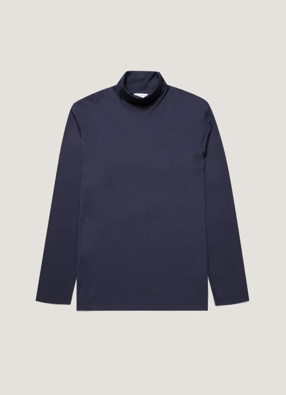 Men's Long Sleeve Roll Neck in Navy sold by Sunspel