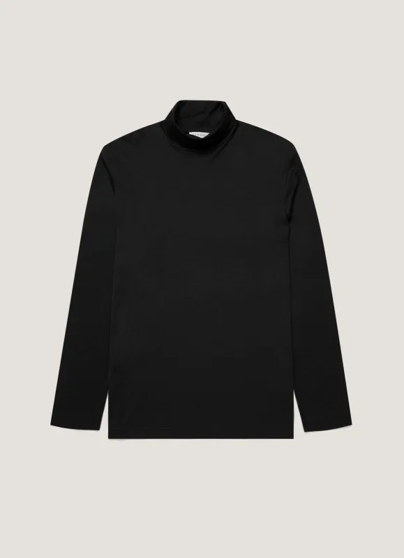 Men's Long Sleeve Roll Neck in Black sold by Sunspel