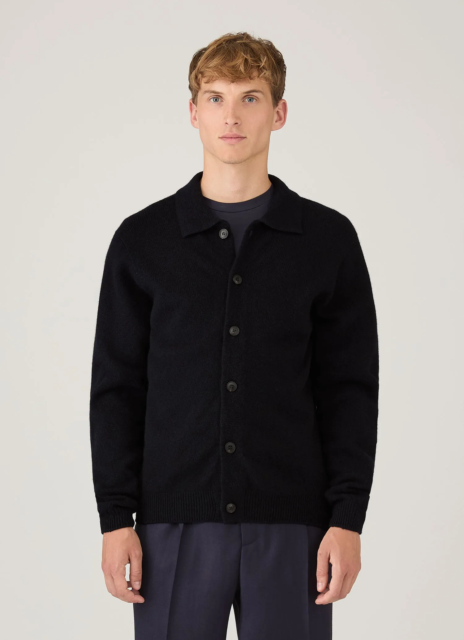 Men's Lambswool Cardigan in Dark Navy Mouline sold by Sunspel product image thumbnail 2