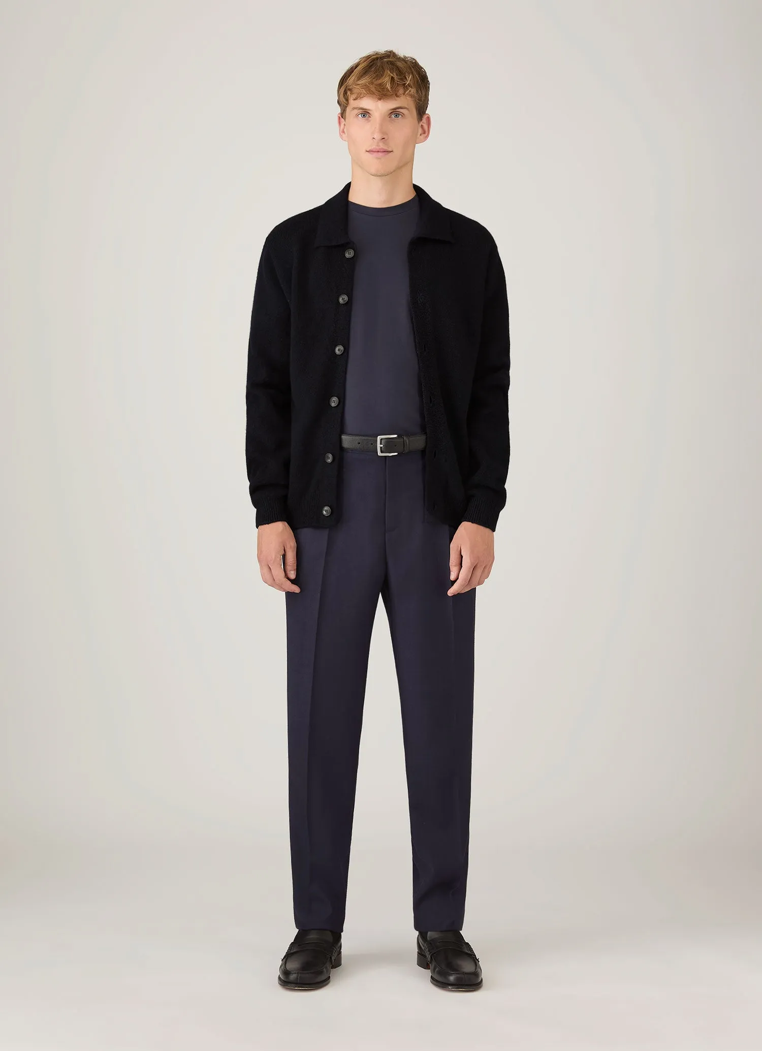 Men's Lambswool Cardigan in Dark Navy Mouline sold by Sunspel product image thumbnail 3