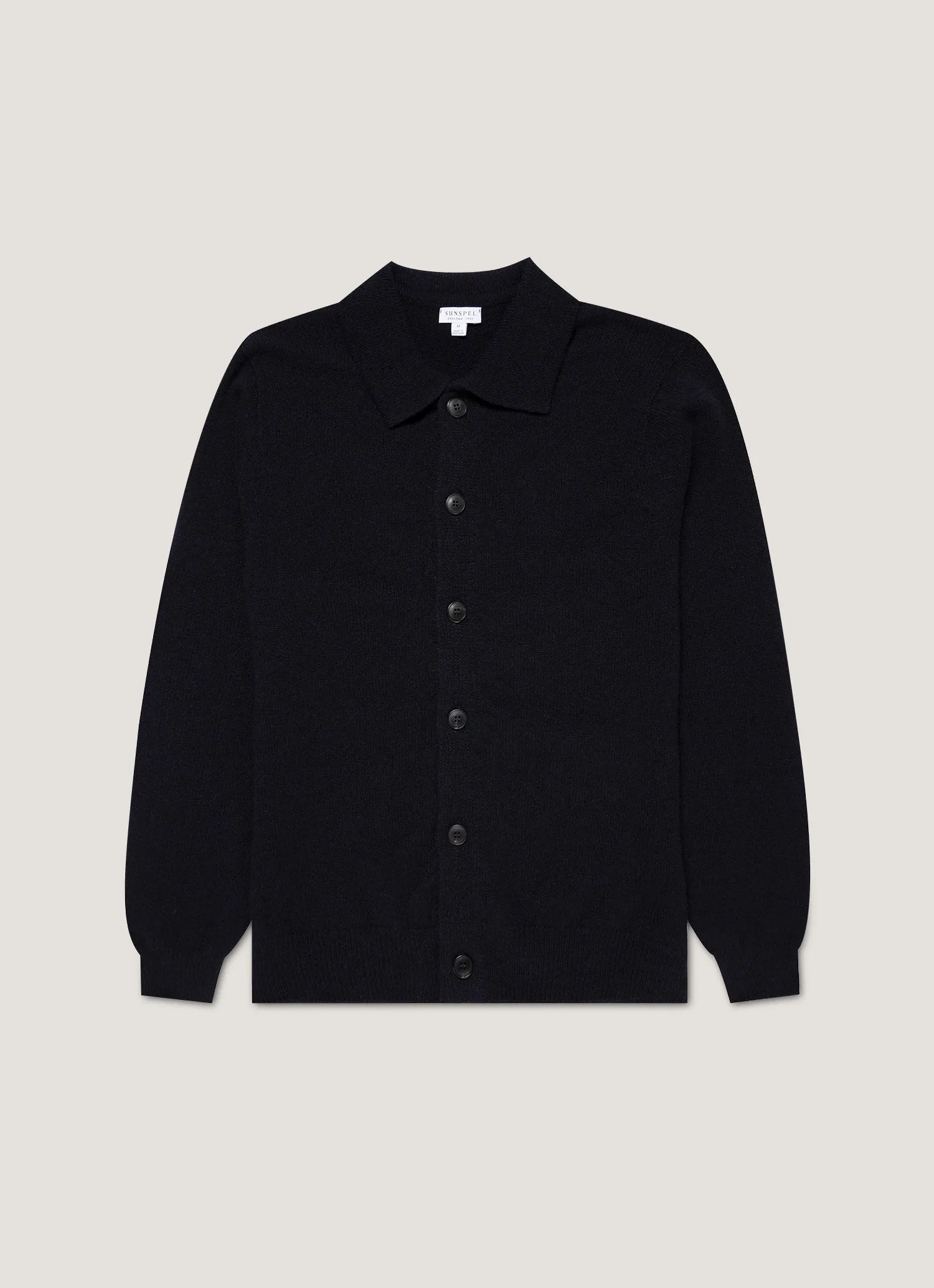Men's Lambswool Cardigan in Dark Navy Mouline sold by Sunspel