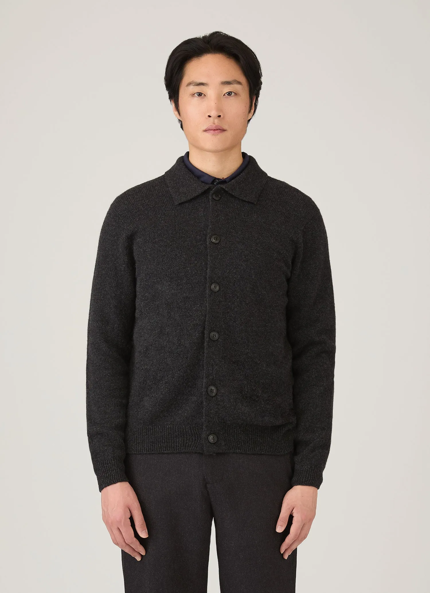 Men's Lambswool Cardigan in Charcoal Melange sold by Sunspel product image thumbnail 2