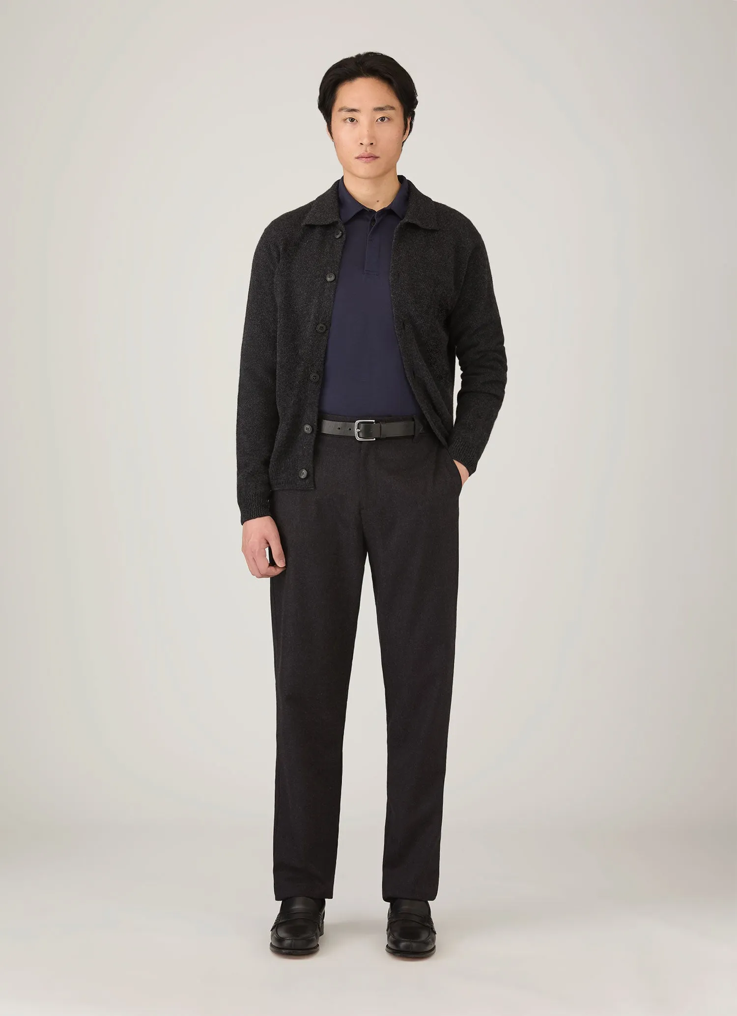 Men's Lambswool Cardigan in Charcoal Melange sold by Sunspel product image thumbnail 3