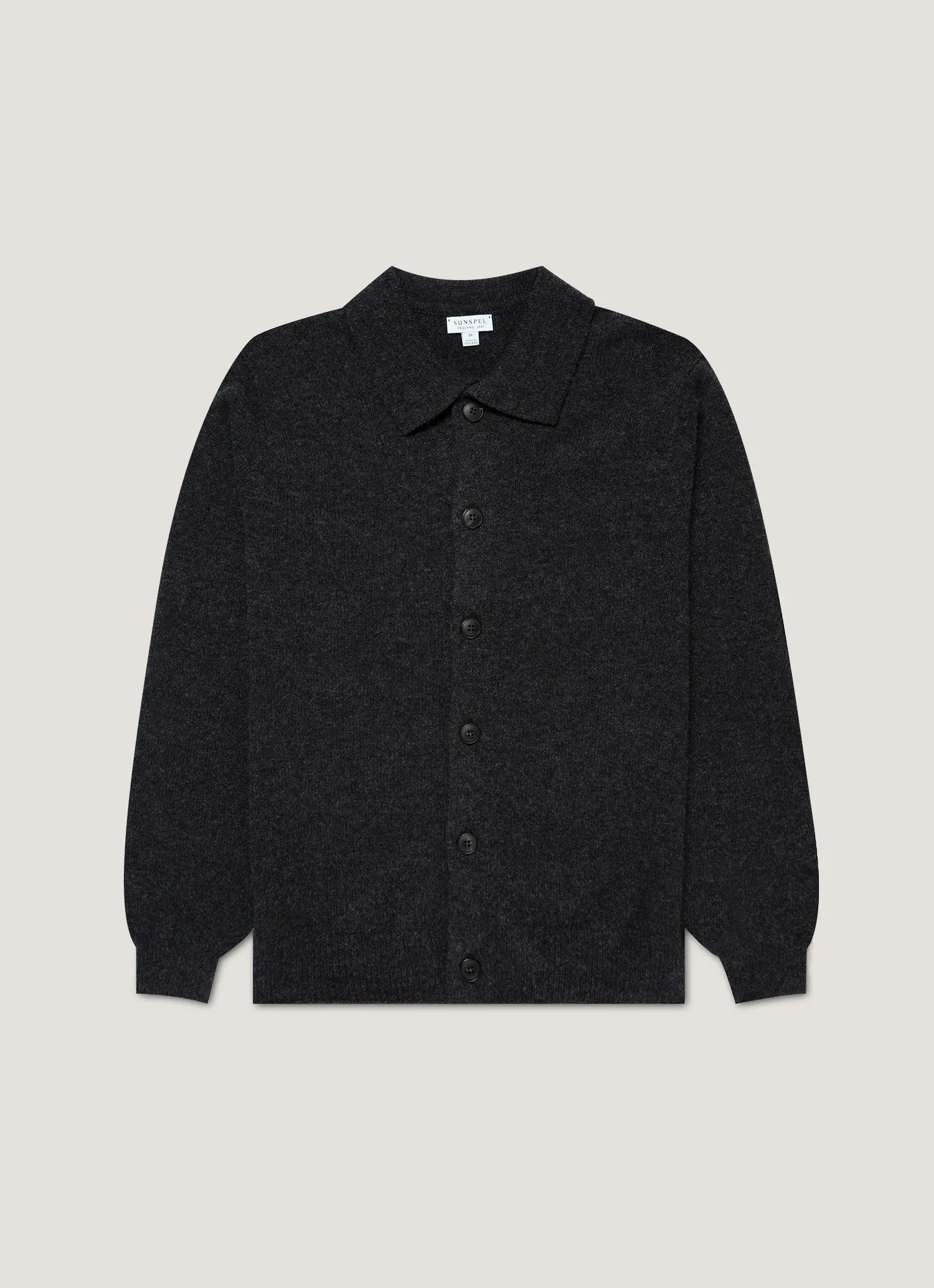 Men's Lambswool Cardigan in Charcoal Melange sold by Sunspel