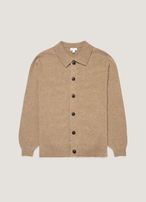 Men's Lambswool Cardigan in Sandstone sold by Sunspel