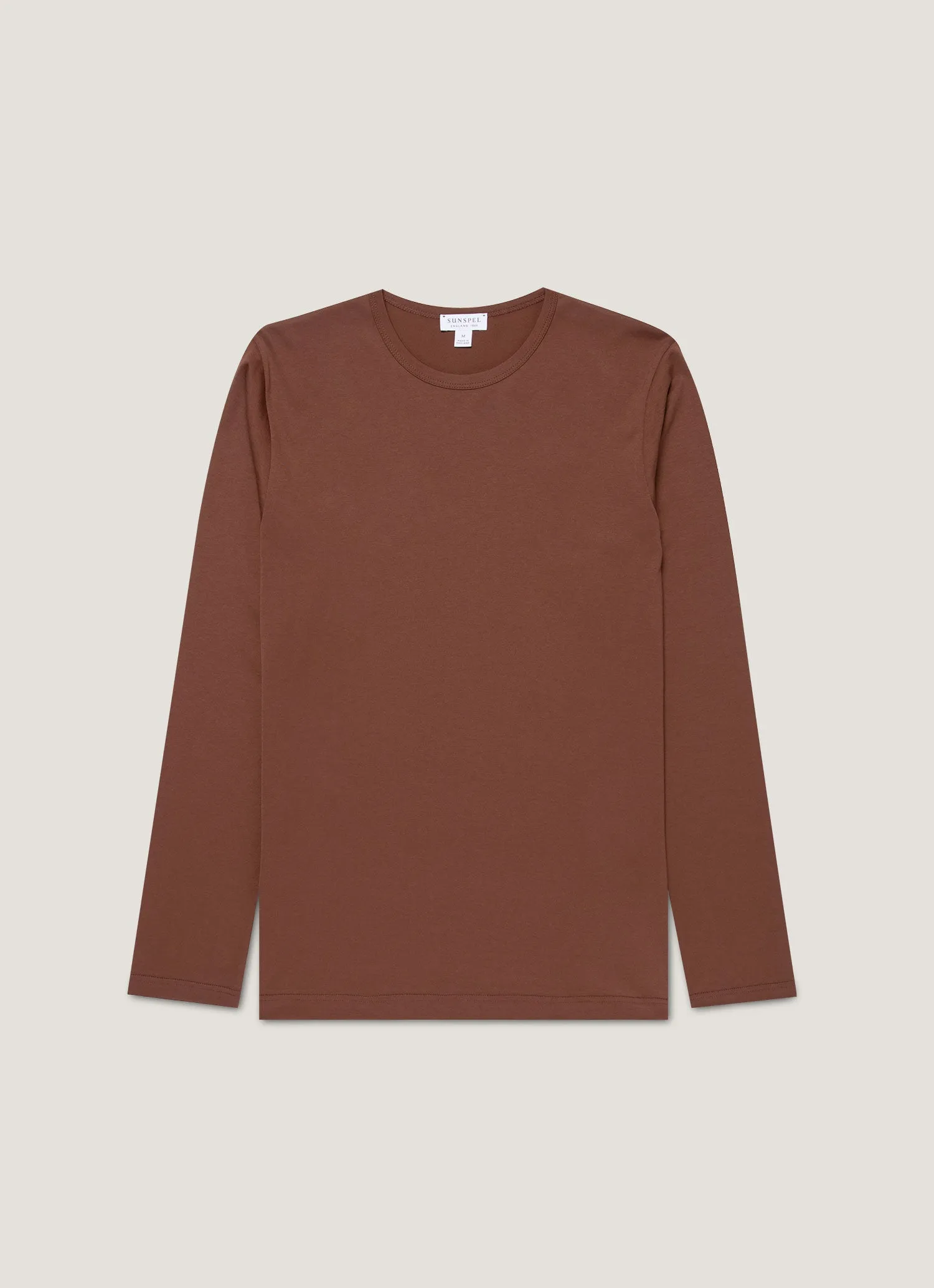 Men's Long Sleeve Classic T-shirt in Conker Brown sold by Sunspel