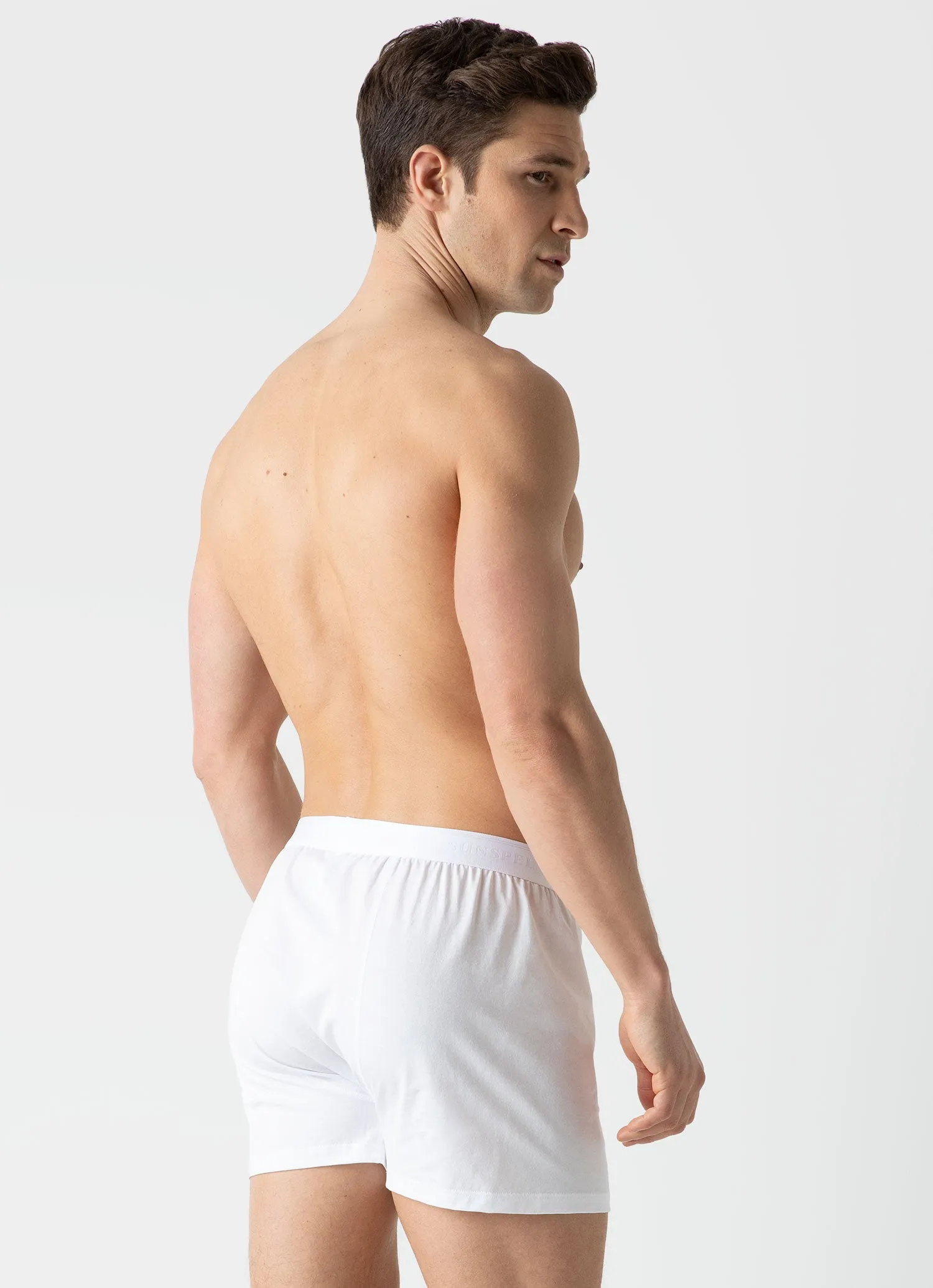 Men's Superfine Cotton One-Button Boxer Short in White sold by Sunspel product image thumbnail 3