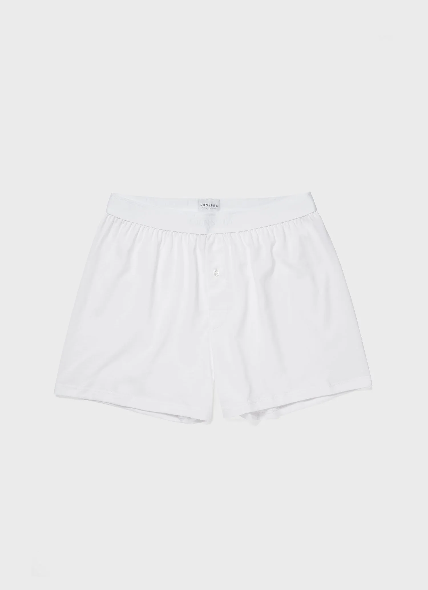 Men's Superfine Cotton One-Button Boxer Short in White sold by Sunspel