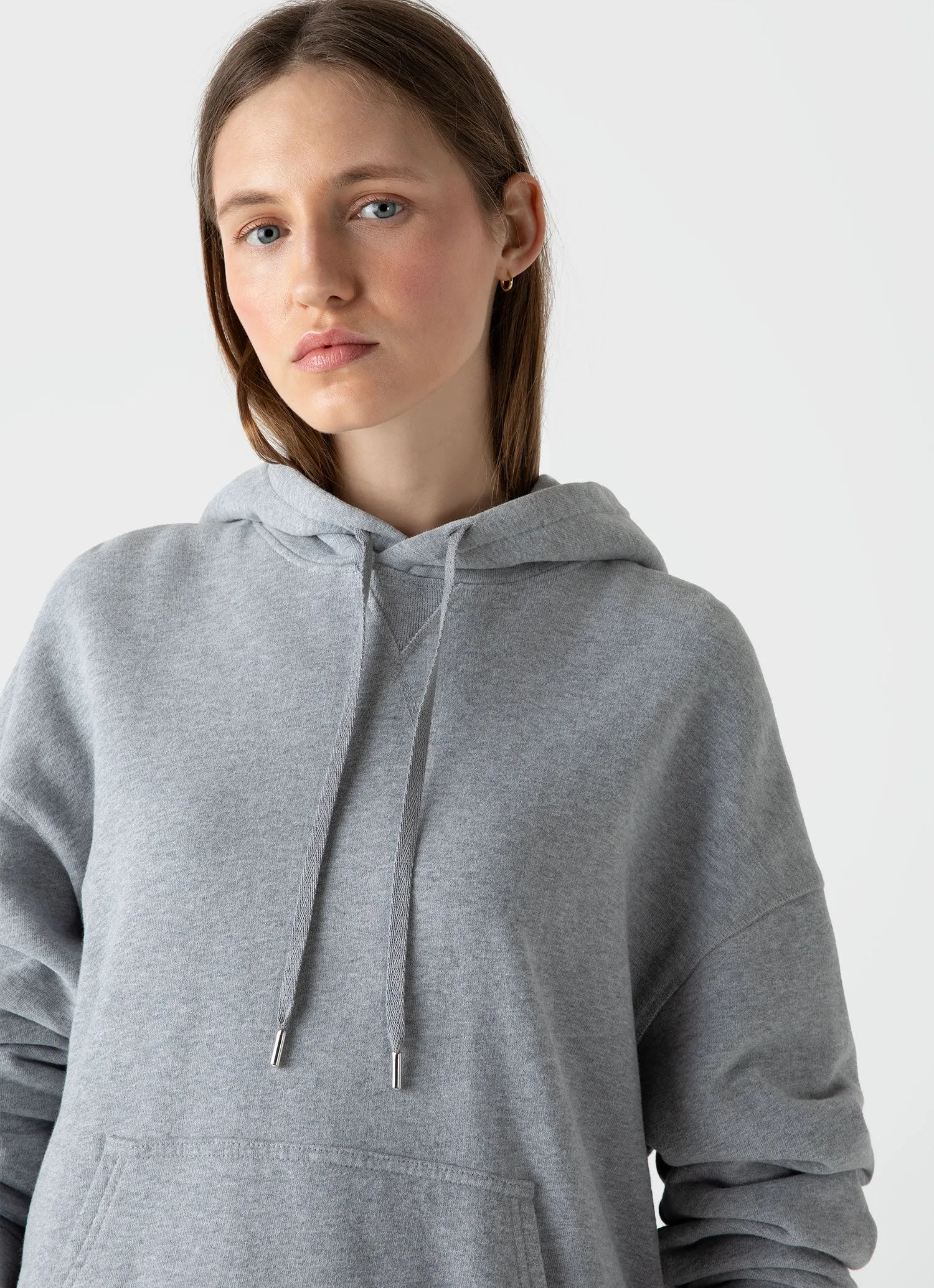 Women's Loopback Hoodie in Grey Melange sold by Sunspel