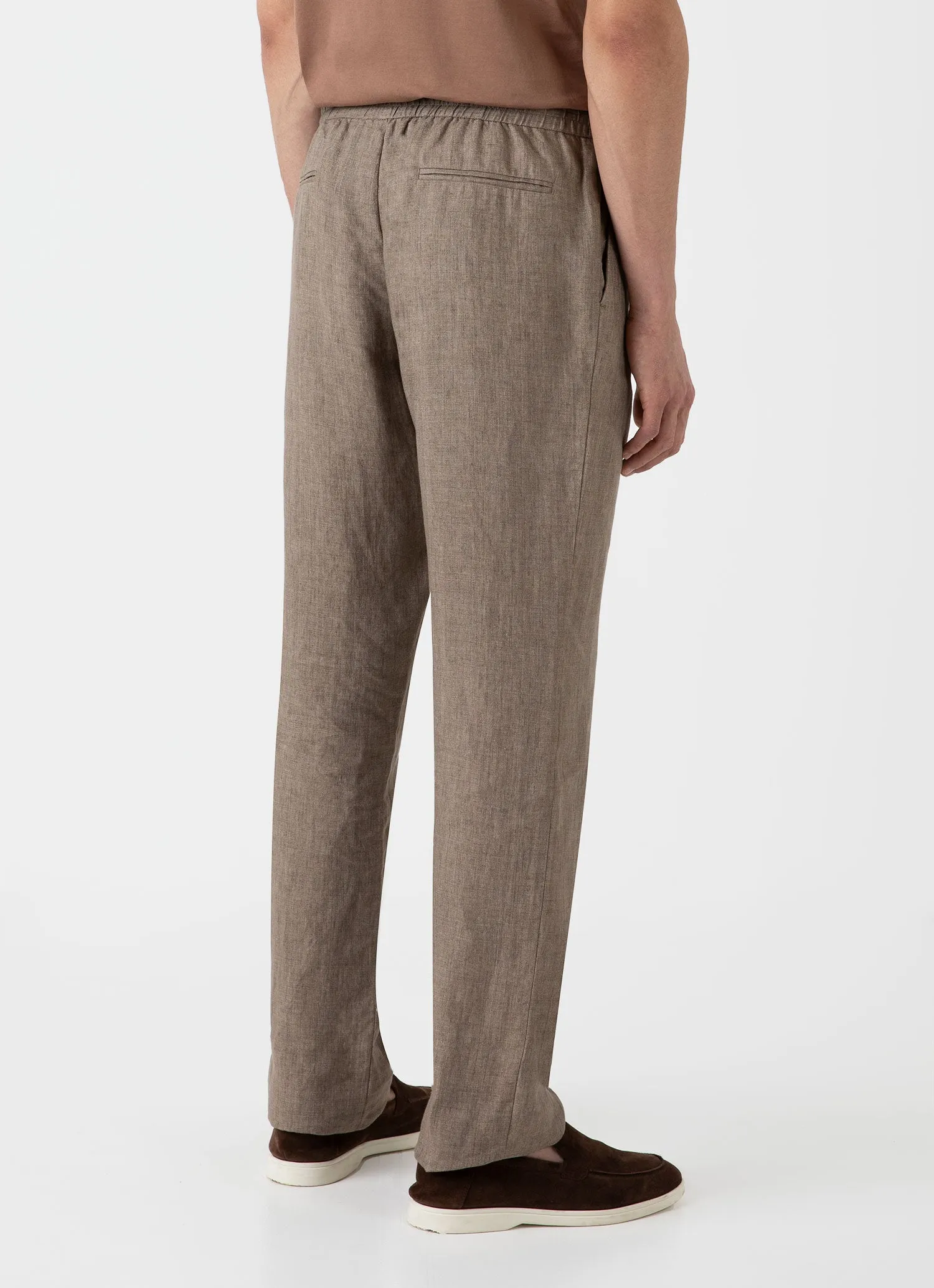 Men's Linen Drawstring Trouser in Dark Sand sold by Sunspel product image thumbnail 4