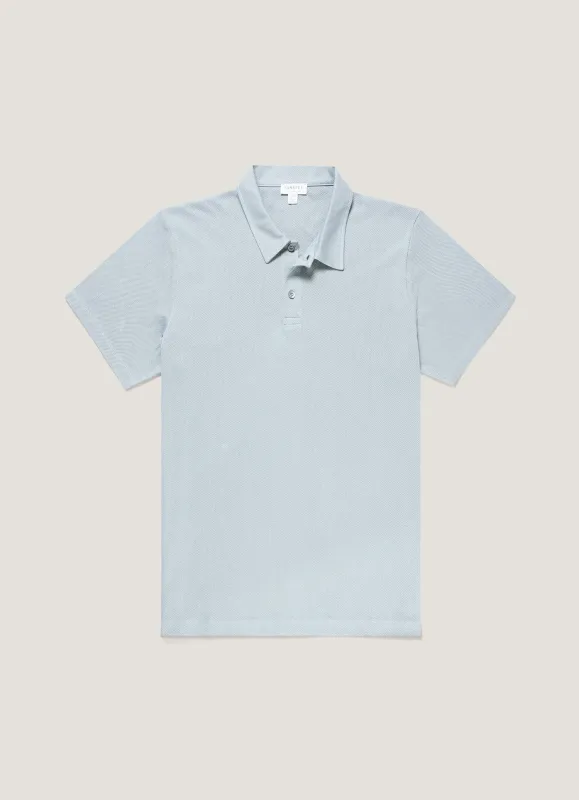 Men's Regular Fit Riviera Polo Shirt in Stone Blue sold by Sunspel