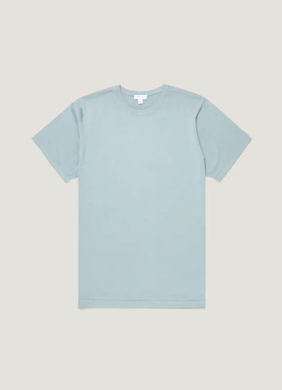 Men's Sea Island Cotton Knit T-shirt in Stone Blue sold by Sunspel