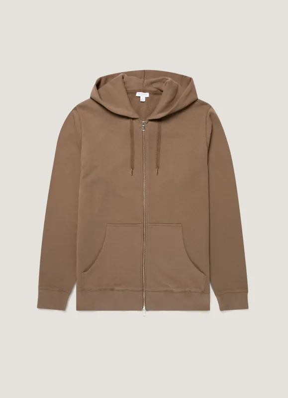Men's Loopback Zip Hoodie in Dark Cedar sold by Sunspel