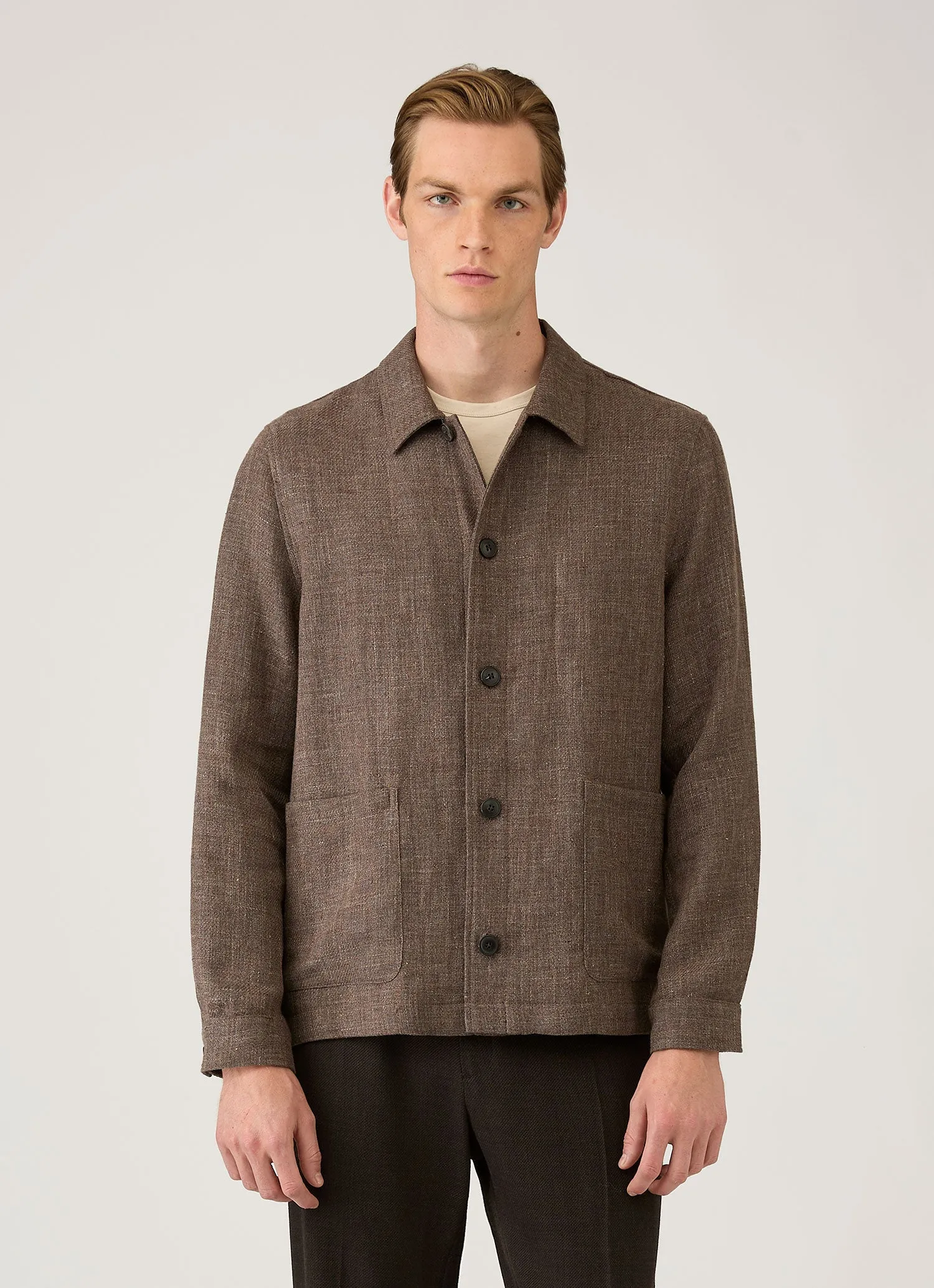 Men's Cotton Linen Twill Twin Pocket Jacket in Dark Cedar sold by Sunspel product image thumbnail 2