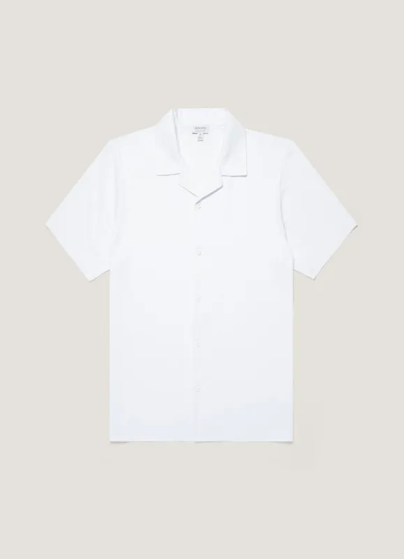 Men's Riviera Camp Collar Shirt in White made by Sunspel