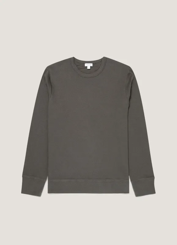 Men's Long Sleeve Cellulock Crew Neck in Charcoal sold by Sunspel