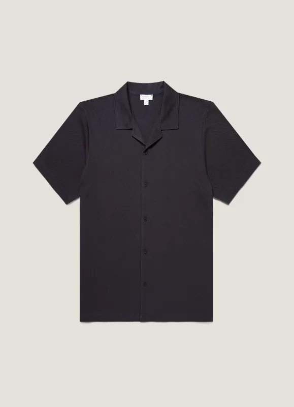 Men's Riviera Camp Collar Shirt in Navy made by Sunspel