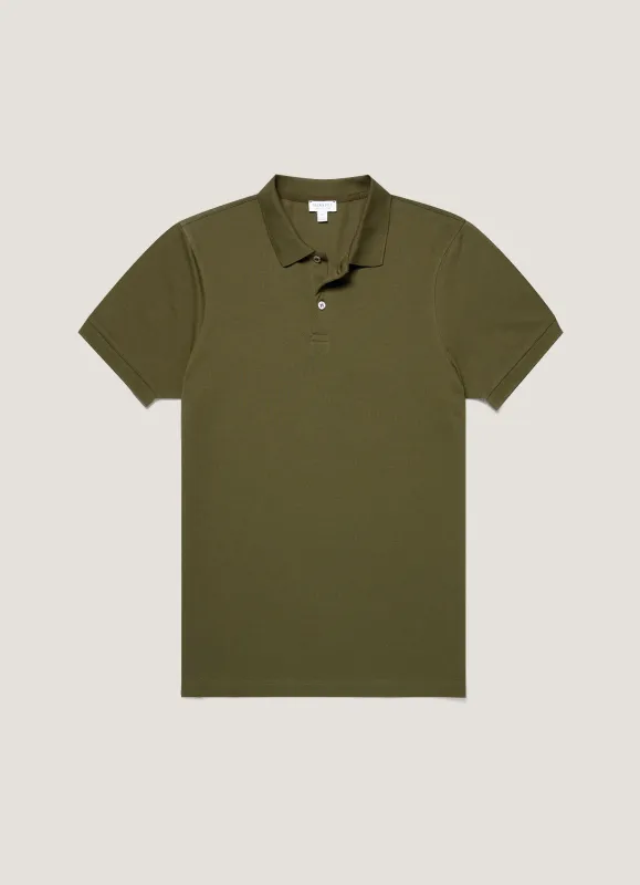 Men's Piqué Polo Shirt in Deep Olive sold by Sunspel