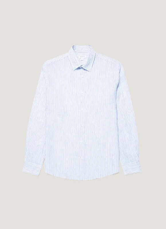 Men's Linen Shirt in Sky Blue/Navy sold by Sunspel