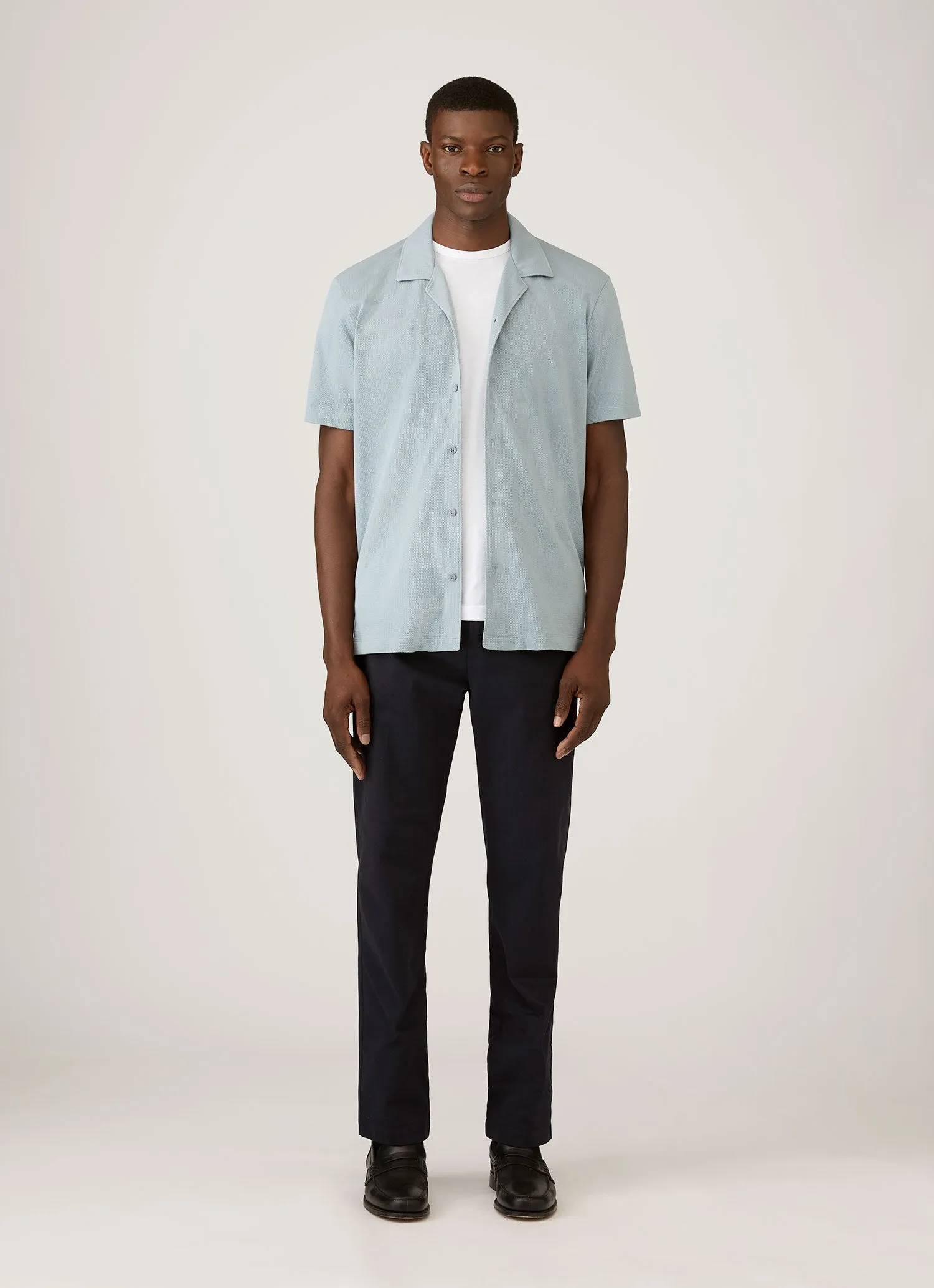 Men's Riviera Camp Collar Shirt in Stone Blue sold by Sunspel product image thumbnail 3