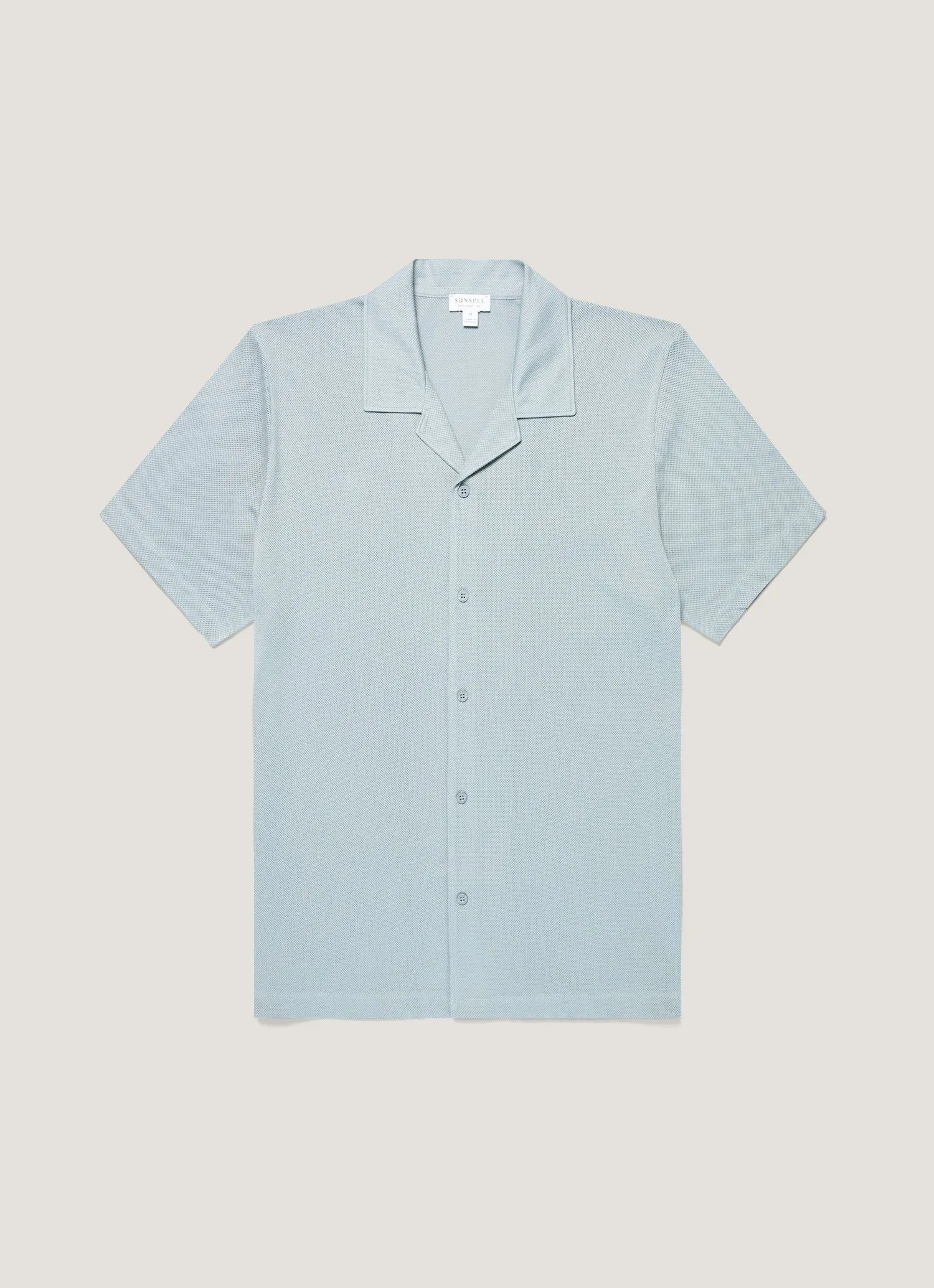 Men's Riviera Camp Collar Shirt in Stone Blue sold by Sunspel