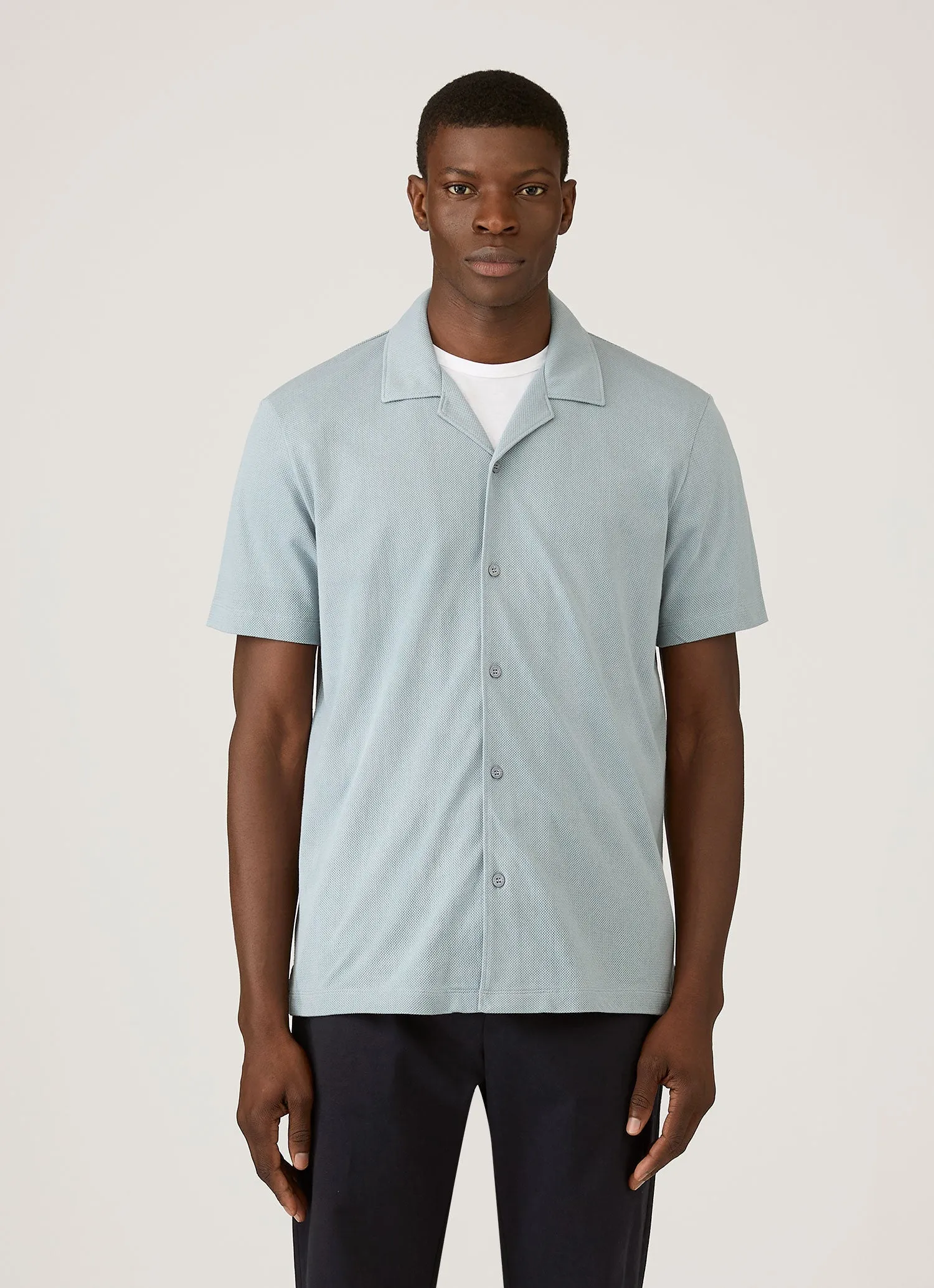 Men's Riviera Camp Collar Shirt in Stone Blue sold by Sunspel product image thumbnail 2