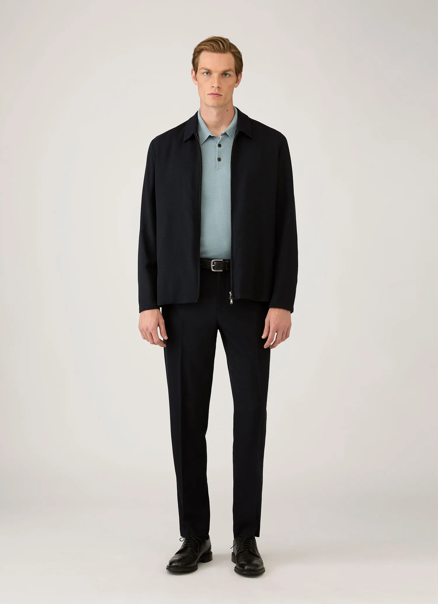 Men's Sea Island Cotton Knit Polo Shirt in Stone Blue sold by Sunspel product image thumbnail 3